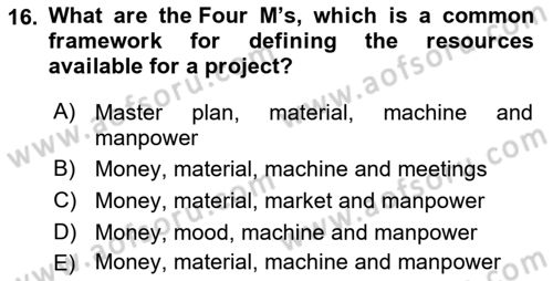 Project Management Dersi 2024 - 2025 Yılı (Vize) Ara Sınav Soruları 16. Soru