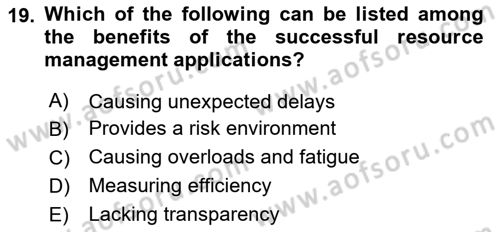 Project Management Dersi 2024 - 2025 Yılı (Vize) Ara Sınav Soruları 19. Soru