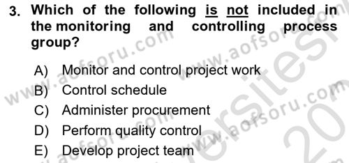 Project Management Dersi 2024 - 2025 Yılı (Vize) Ara Sınav Soruları 3. Soru