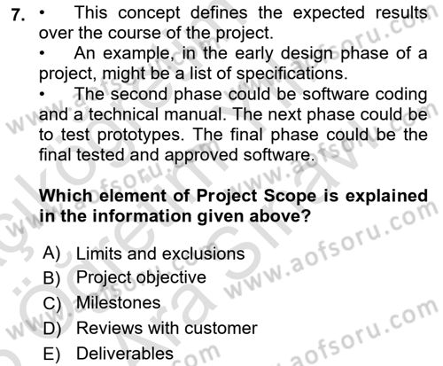 Project Management Dersi 2024 - 2025 Yılı (Vize) Ara Sınav Soruları 7. Soru