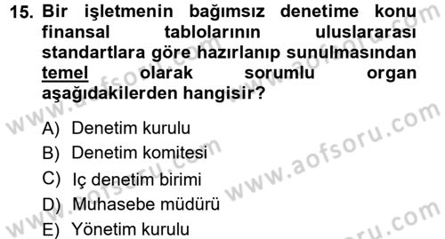 Denetim Dersi 2012 - 2013 Yılı (Vize) Ara Sınav Soruları 15. Soru