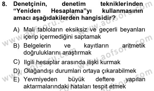 Denetim Dersi 2012 - 2013 Yılı (Vize) Ara Sınav Soruları 8. Soru