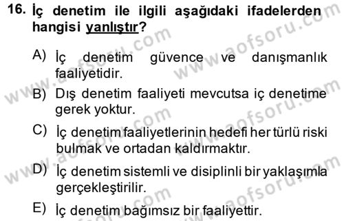 Denetim Dersi 2013 - 2014 Yılı (Vize) Ara Sınavı 16. Soru