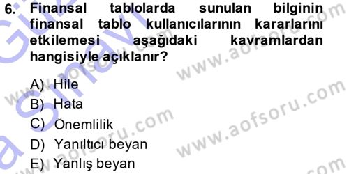 Denetim Dersi 2014 - 2015 Yılı (Vize) Ara Sınavı 6. Soru