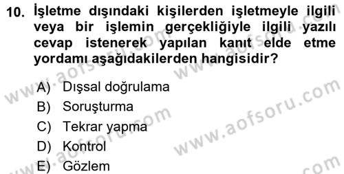 Denetim Dersi 2015 - 2016 Yılı (Vize) Ara Sınav Soruları 10. Soru