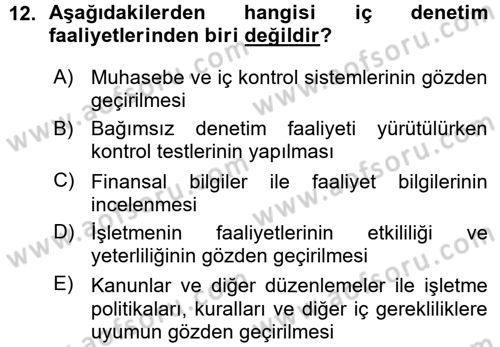 Denetim Dersi 2015 - 2016 Yılı (Vize) Ara Sınav Soruları 12. Soru
