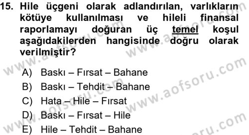 Denetim Dersi 2015 - 2016 Yılı (Vize) Ara Sınavı 15. Soru