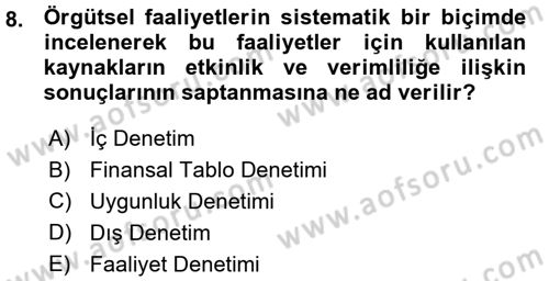 Denetim Dersi 2015 - 2016 Yılı (Vize) Ara Sınavı 8. Soru