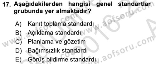 Denetim Dersi 2016 - 2017 Yılı (Vize) Ara Sınavı 17. Soru