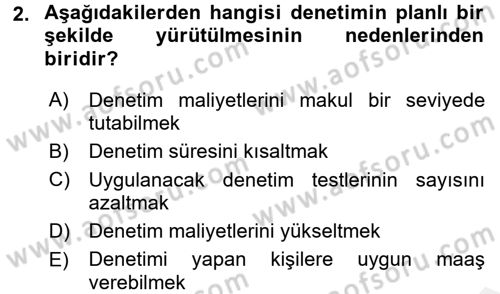 Denetim Dersi 2018 - 2019 Yılı (Vize) Ara Sınav Soruları 2. Soru