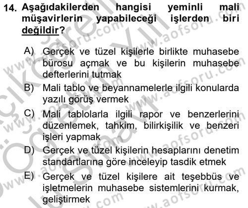 Denetim Dersi 2018 - 2019 Yılı Yaz Okulu Sınav Soruları 14. Soru