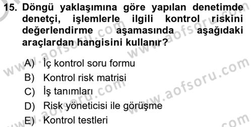 Denetim Dersi 2018 - 2019 Yılı Yaz Okulu Sınav Soruları 15. Soru