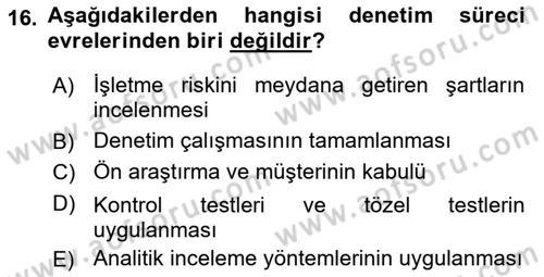 Denetim Dersi 2018 - 2019 Yılı Yaz Okulu Sınav Soruları 16. Soru