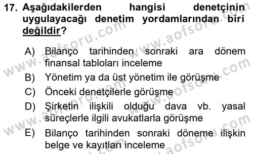 Denetim Dersi 2018 - 2019 Yılı Yaz Okulu Sınav Soruları 17. Soru