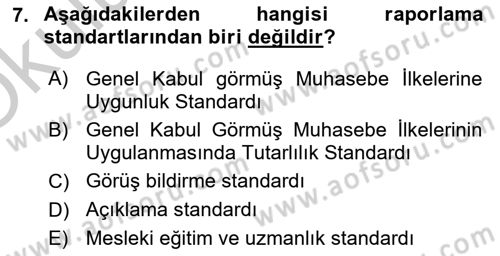 Denetim Dersi 2018 - 2019 Yılı Yaz Okulu Sınavı 7. Soru