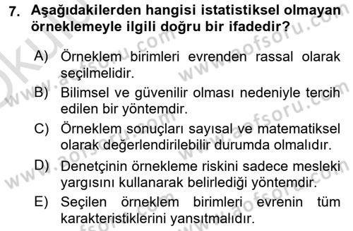 Denetim Dersi 2020 - 2021 Yılı Yaz Okulu Sınavı 7. Soru