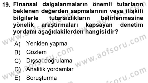 Denetim Dersi 2021 - 2022 Yılı (Vize) Ara Sınavı 19. Soru