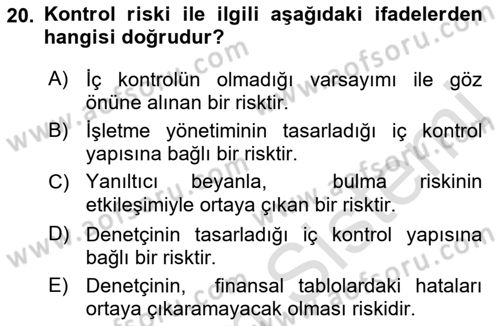 Denetim Dersi 2023 - 2024 Yılı (Vize) Ara Sınav Soruları 20. Soru