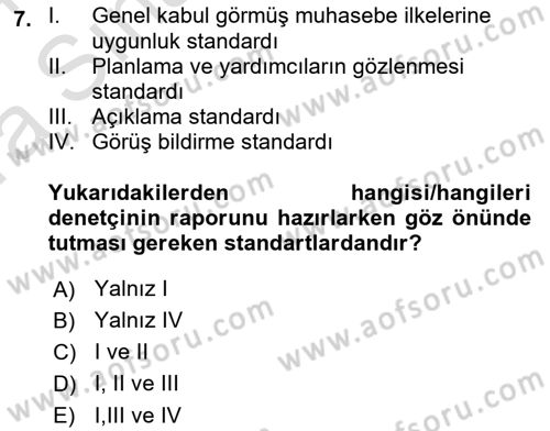 Denetim Dersi 2023 - 2024 Yılı (Vize) Ara Sınavı 7. Soru