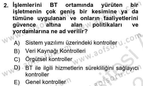 Denetim Dersi 2023 - 2024 Yılı (Final) Dönem Sonu Sınavı 2. Soru