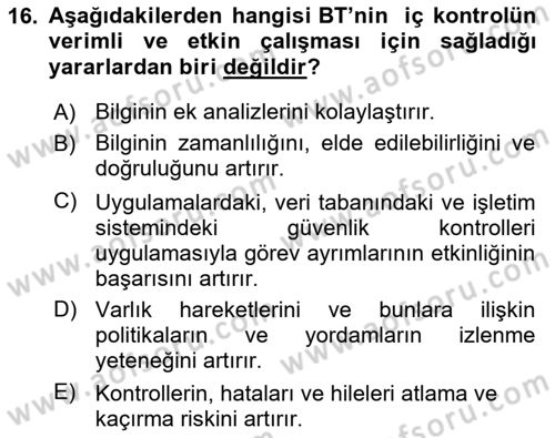 Denetim Dersi 2024 - 2025 Yılı (Final) Dönem Sonu Sınav Soruları 16. Soru