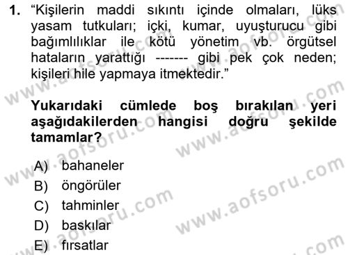 Denetim Dersi 2024 - 2025 Yılı Yaz Okulu Sınav Soruları 1. Soru