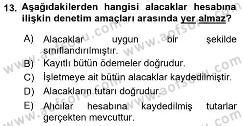 Denetim Dersi 2024 - 2025 Yılı Yaz Okulu Sınav Soruları 13. Soru