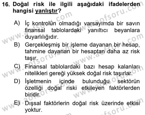 Denetim Dersi 2024 - 2025 Yılı Yaz Okulu Sınav Soruları 16. Soru