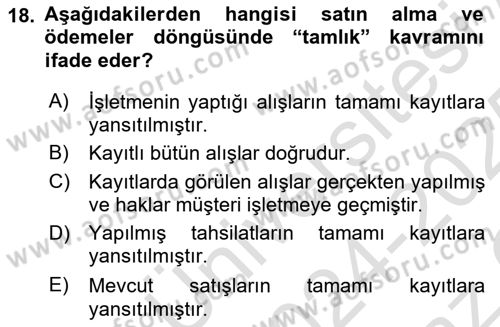 Denetim Dersi 2024 - 2025 Yılı Yaz Okulu Sınav Soruları 18. Soru