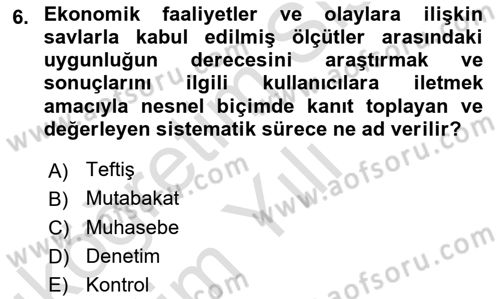 Denetim Dersi 2024 - 2025 Yılı Yaz Okulu Sınav Soruları 6. Soru