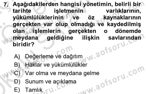 Denetim Dersi 2024 - 2025 Yılı Yaz Okulu Sınav Soruları 7. Soru