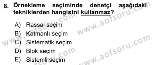 Denetim Dersi 2024 - 2025 Yılı Yaz Okulu Sınav Soruları 8. Soru