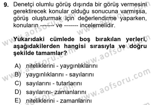 Denetim Dersi 2024 - 2025 Yılı Yaz Okulu Sınav Soruları 9. Soru