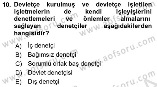 Denetim Dersi 2025 - 2026 Yılı (Vize) Ara Sınav Soruları 10. Soru