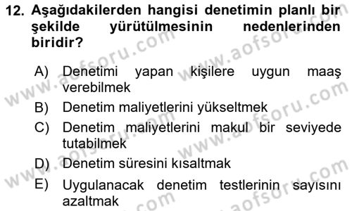 Denetim Dersi 2025 - 2026 Yılı (Vize) Ara Sınav Soruları 12. Soru