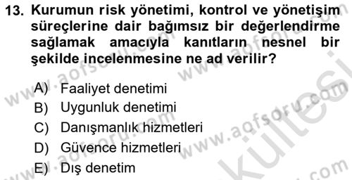 Denetim Dersi 2025 - 2026 Yılı (Vize) Ara Sınav Soruları 13. Soru