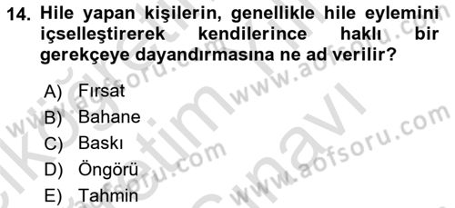 Denetim Dersi 2025 - 2026 Yılı (Vize) Ara Sınav Soruları 14. Soru