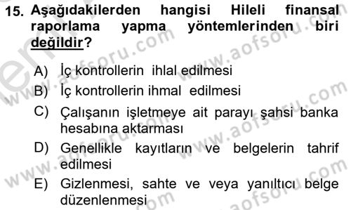 Denetim Dersi 2025 - 2026 Yılı (Vize) Ara Sınav Soruları 15. Soru