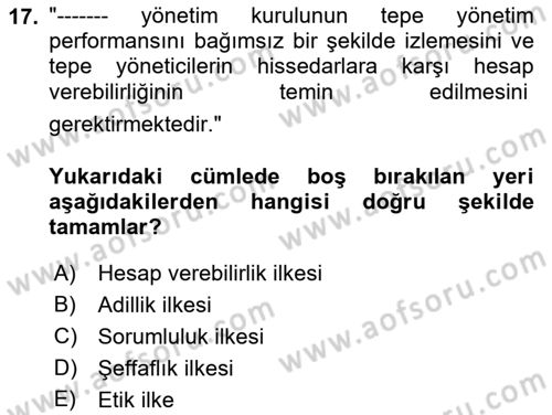 Denetim Dersi 2025 - 2026 Yılı (Vize) Ara Sınav Soruları 17. Soru