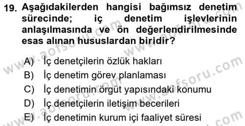 Denetim Dersi 2025 - 2026 Yılı (Vize) Ara Sınav Soruları 19. Soru