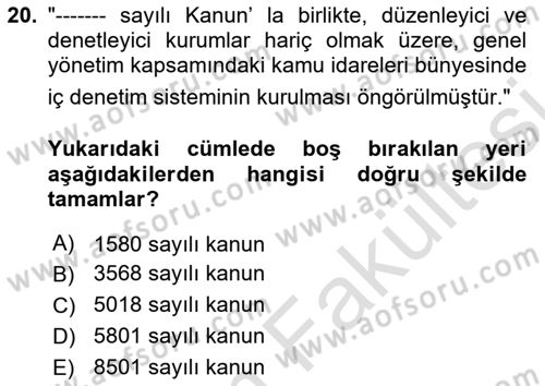 Denetim Dersi 2025 - 2026 Yılı (Vize) Ara Sınav Soruları 20. Soru