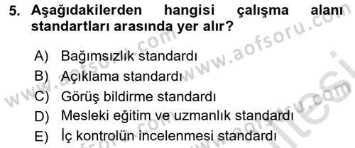 Denetim Dersi 2025 - 2026 Yılı (Vize) Ara Sınav Soruları 5. Soru