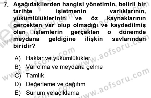 Denetim Dersi 2025 - 2026 Yılı (Vize) Ara Sınav Soruları 7. Soru