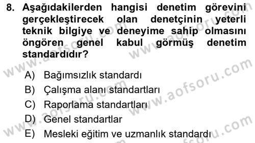 Denetim Dersi 2025 - 2026 Yılı (Vize) Ara Sınav Soruları 8. Soru