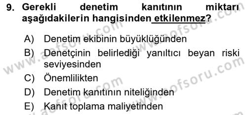 Denetim Dersi 2025 - 2026 Yılı (Vize) Ara Sınav Soruları 9. Soru