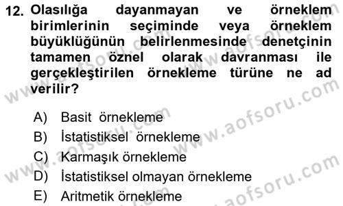 Denetim Dersi 2025 - 2026 Yılı (Final) Dönem Sonu Sınav Soruları 12. Soru