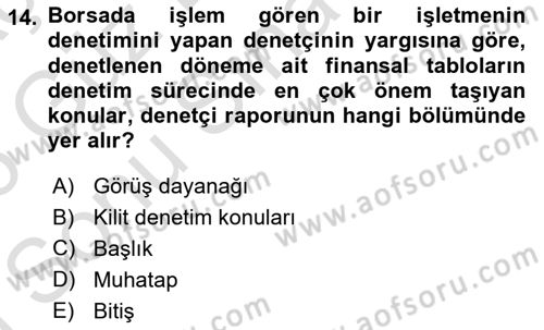 Denetim Dersi 2025 - 2026 Yılı (Final) Dönem Sonu Sınav Soruları 14. Soru