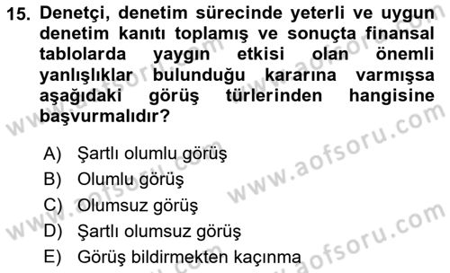 Denetim Dersi 2025 - 2026 Yılı (Final) Dönem Sonu Sınav Soruları 15. Soru