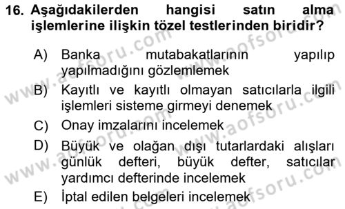 Denetim Dersi 2025 - 2026 Yılı (Final) Dönem Sonu Sınav Soruları 16. Soru