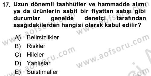 Denetim Dersi 2025 - 2026 Yılı (Final) Dönem Sonu Sınav Soruları 17. Soru